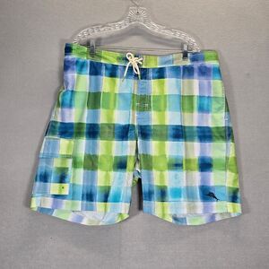 Tommy Bahama Swim Trunk Men 1XLB Plaid Baja Harbor Cove Maui Blue Pockets NEW